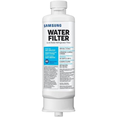 SAMSUNG Genuine Filter for Refrigerator Water and Ice, Carbon Block Filtration, Reduces 99% of Harmful Contaminants for Clean, Clear Drinking Water, 6-Month Life, HAF-QIN/EXP, 1 Pack