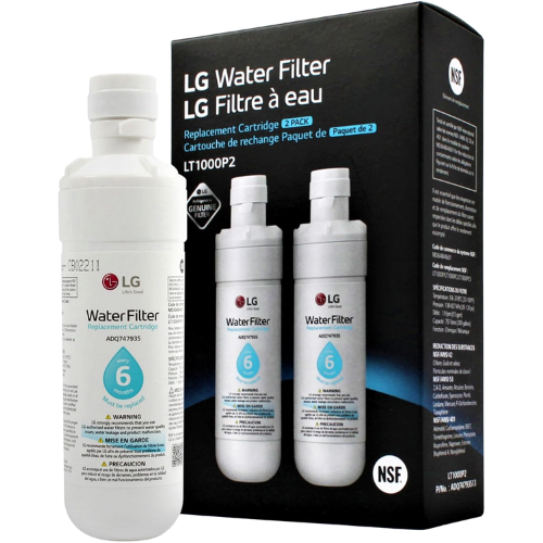LG LT1000P2 6-Month / 200 Gallon Refrigerator Replacement Water Filter, Reduces Chlorine, 2 Count (Pack of 1), White.