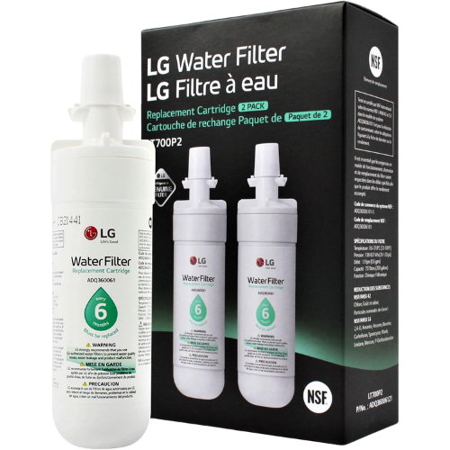 LG LT700P2 6-Month / 200 Gallon Refrigerator Replacement Water Filter, 2 Count (Pack of 1), White